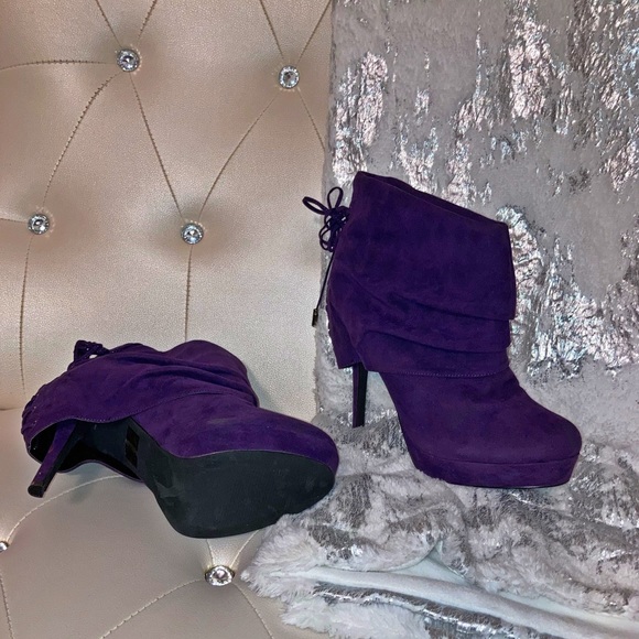 NEW Colin Stuart Purple Faux Suede Corset Back Platform Ankle Boots Size 11B - Picture 10 of 14